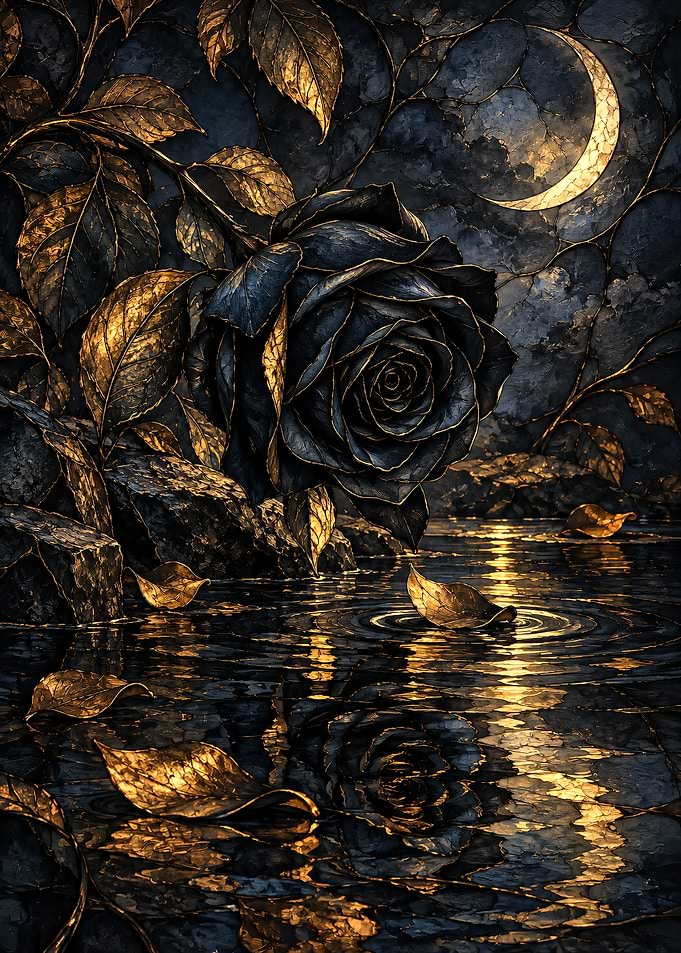 Golden Rose and Crescent Moon