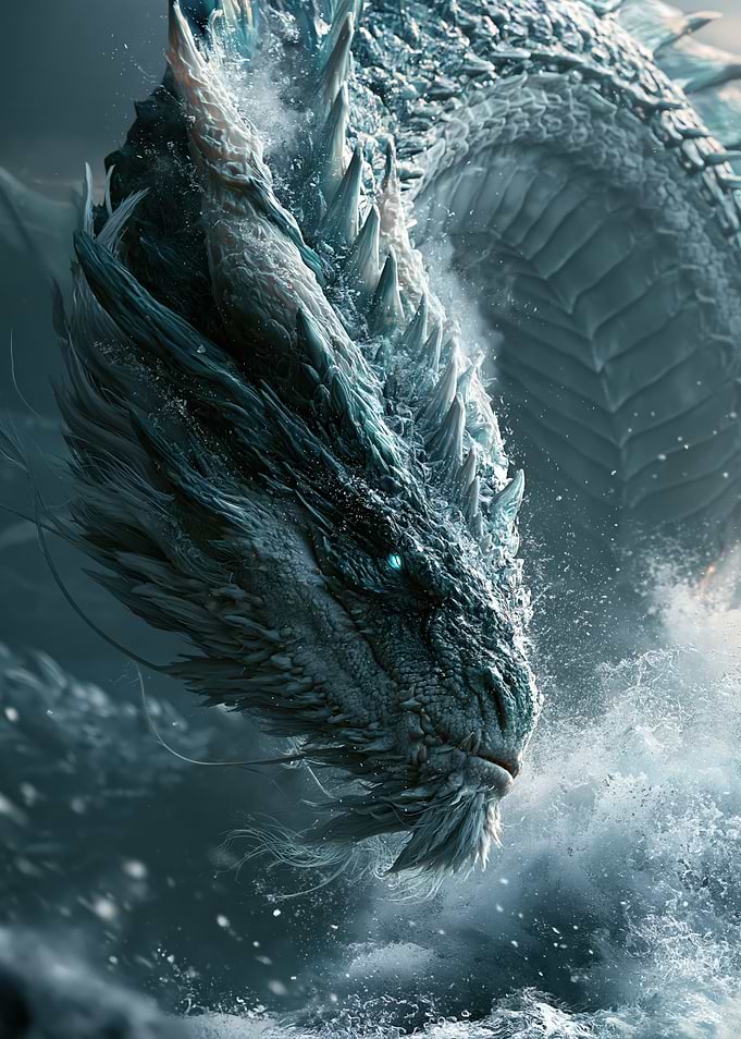 Majestic Ice Dragon Emerging From Water