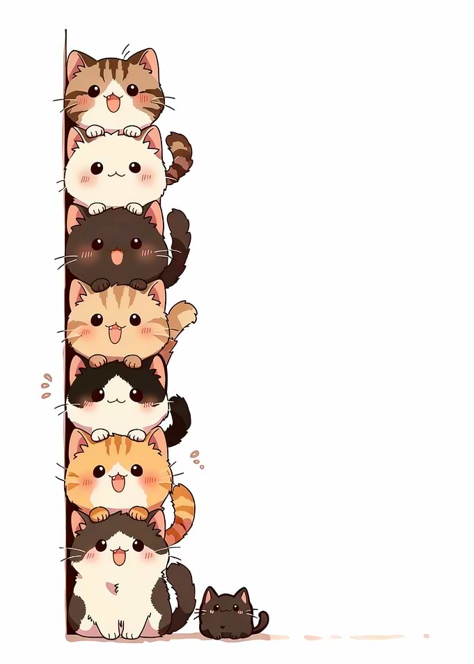 Stack of Cute Kawaii Kittens