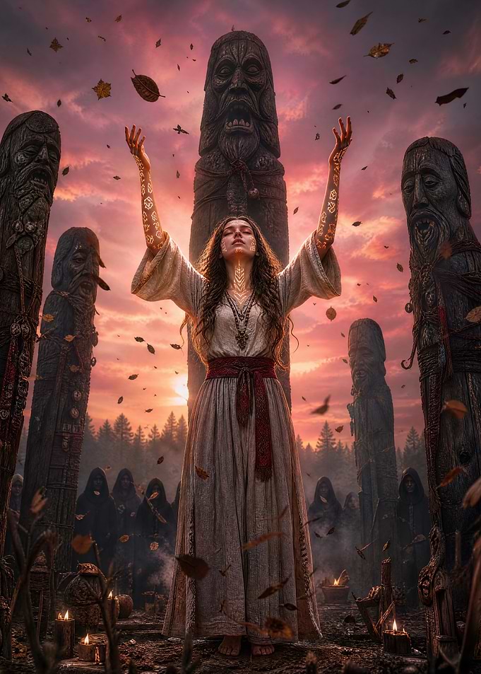 Pagan Priestess Ritual at Sunset