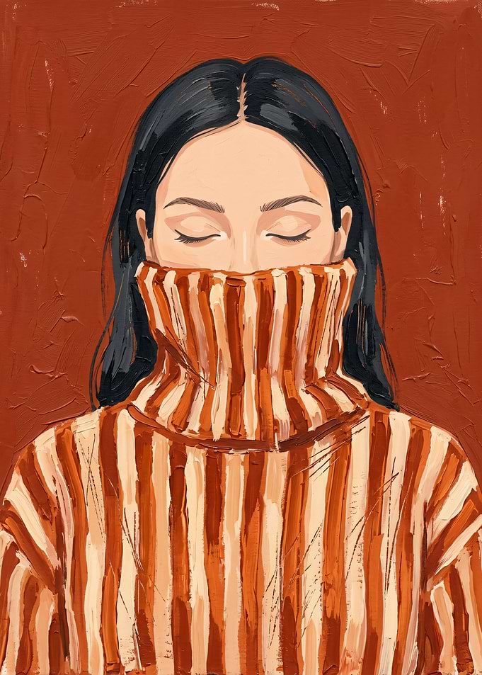 Woman in Striped Turtleneck Sweater