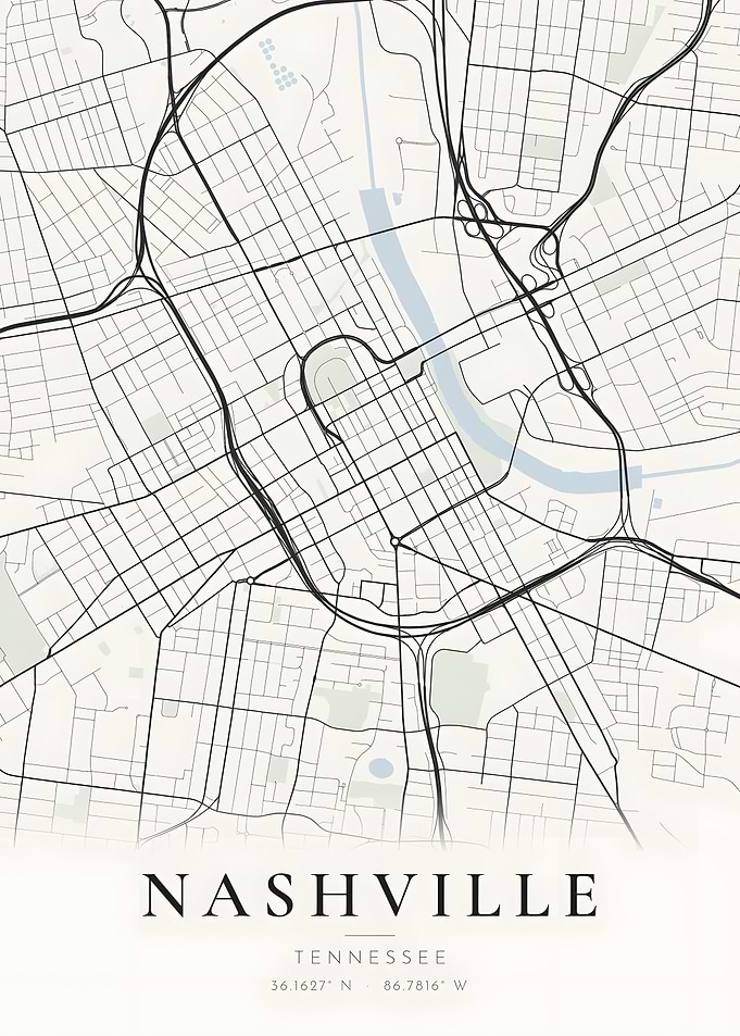 Nashville Minimal Street Map Light Poster