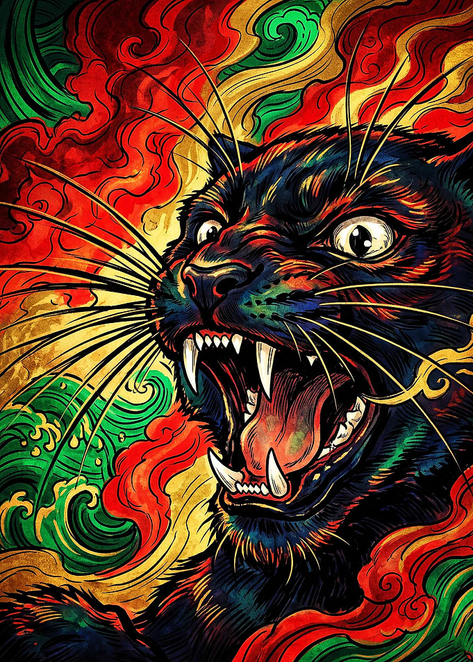 Vibrant Japanese Style Panther Illustration
