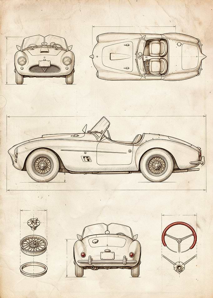 Vintage Sports Car Blueprint Poster