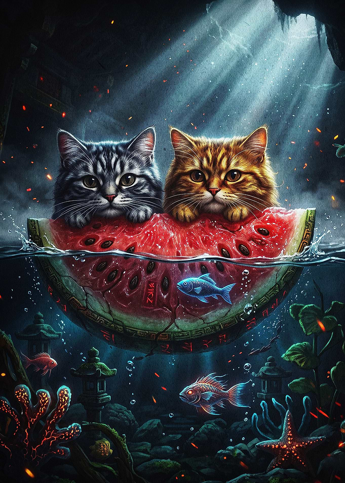 Cats Watermelon Underwater Fantasy
