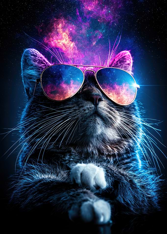 Cosmic Cat Wearing Nebula Sunglasses