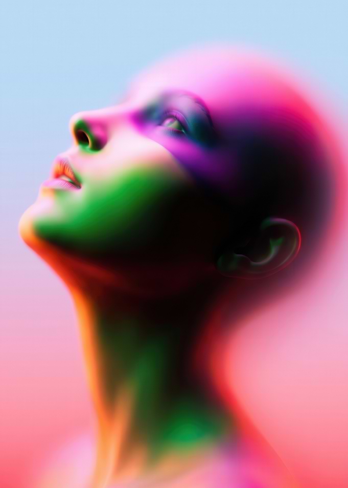 Abstract Neon Portrait of Human Profile