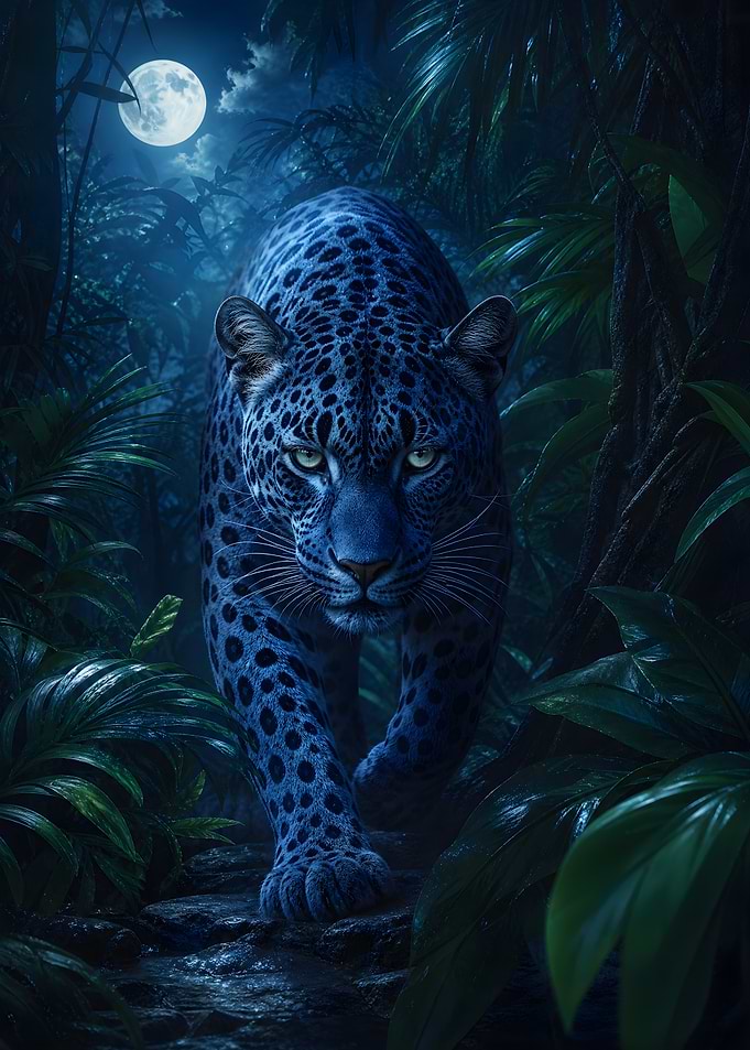 Leopard Stalking Through Moonlit Jungle