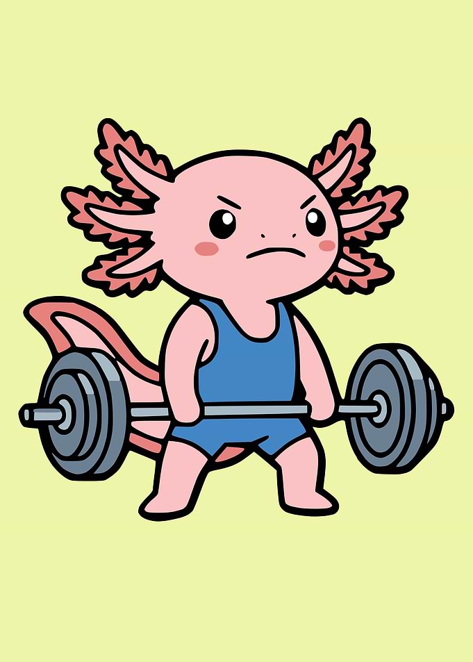 Cute Axolotl Weightlifter Cartoon