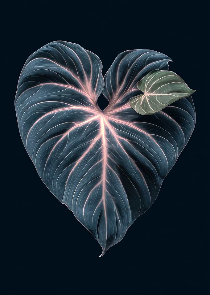 Dark Philodendron Leaf with Pink Veins