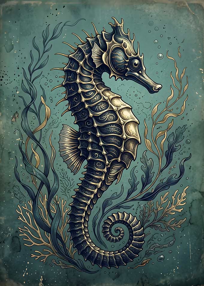 Vintage Style Seahorse Illustration