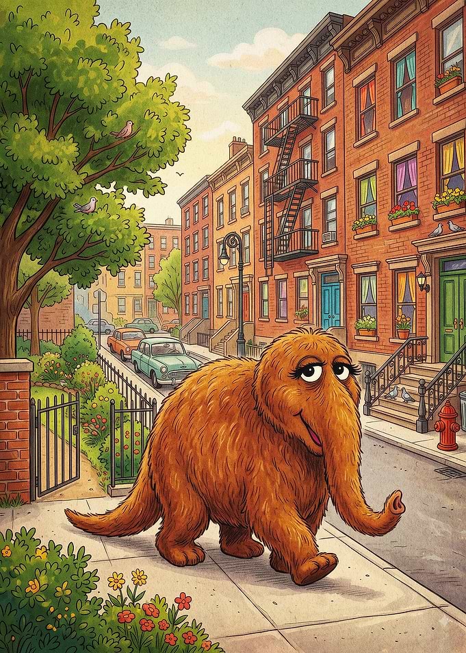 Furry Elephant Monster City Art Pos