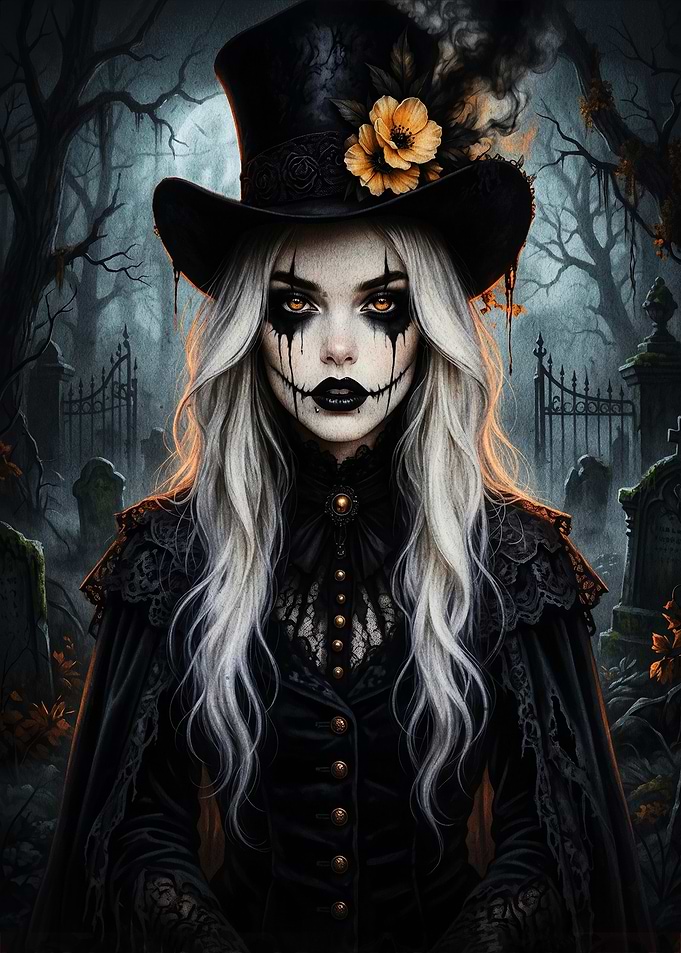 Gothic Witch in a Haunted Graveyard
