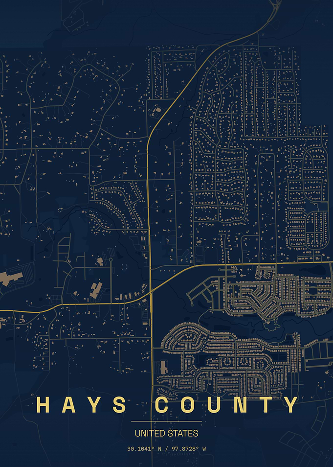 Hays County Minimalist Map Print