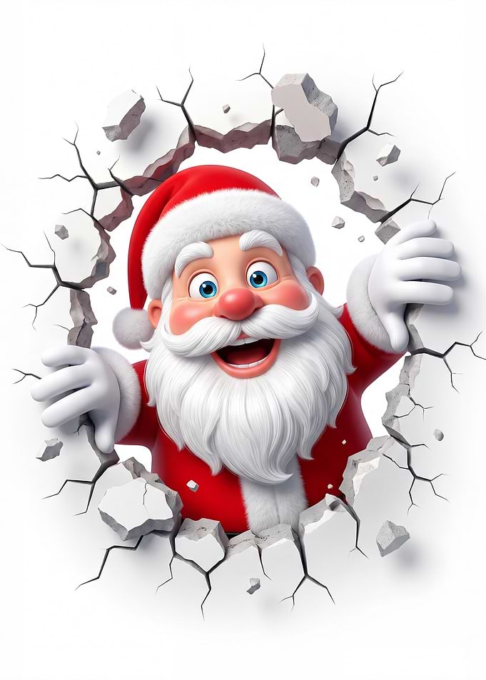 Santa Claus Breaking Through Wall