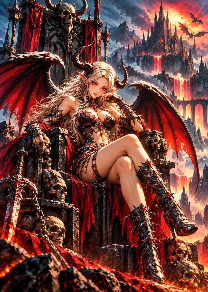 Demon Queen on Throne of Skulls