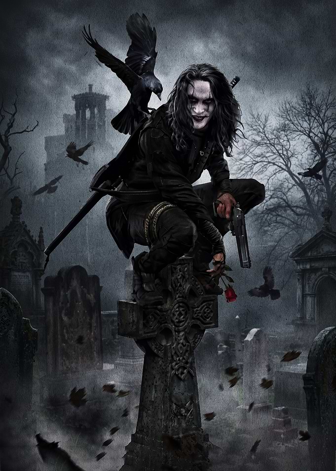The Crow perched on a tombstone
