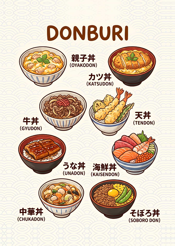 Japanese Donburi Rice Bowl Varieties Illustrated Guide