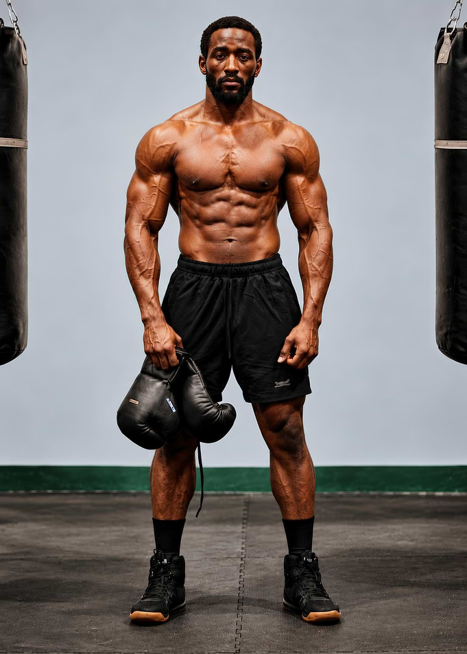 Muscular Boxer Holding Gloves