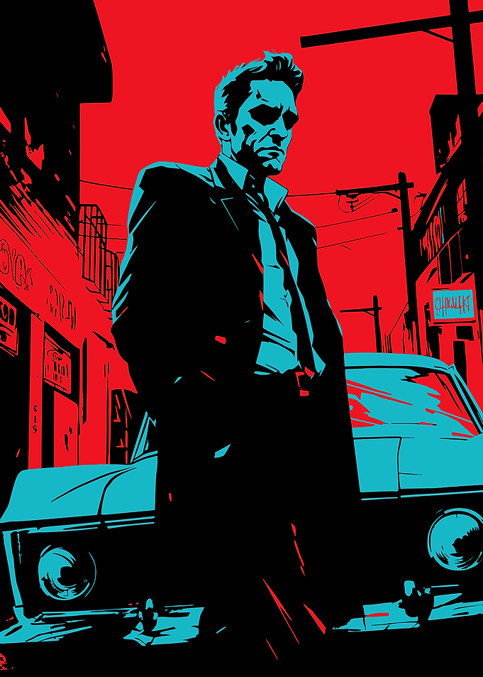 Noir Detective Standing by Car