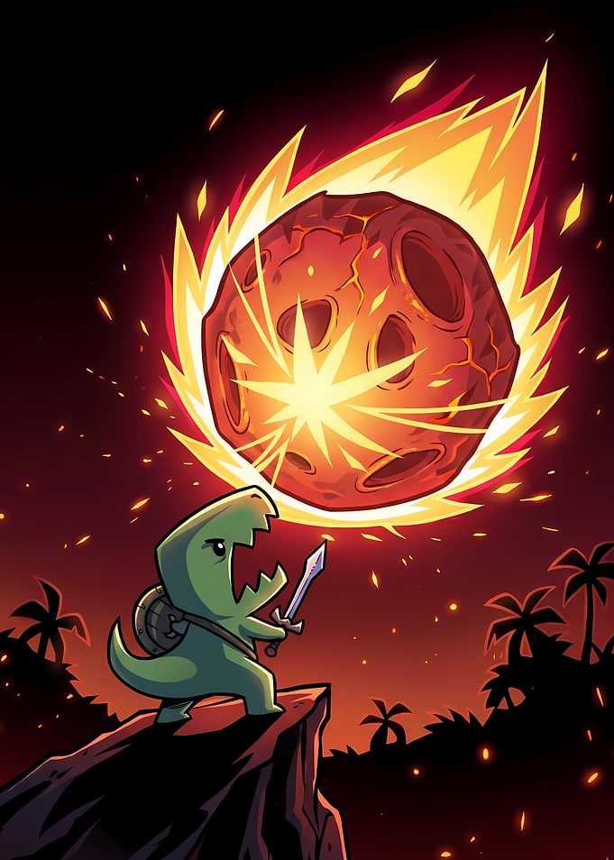 Cute Dinosaur Facing Giant Meteor
