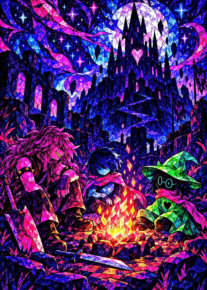 Deltarune Stained Glass Campfire Scene