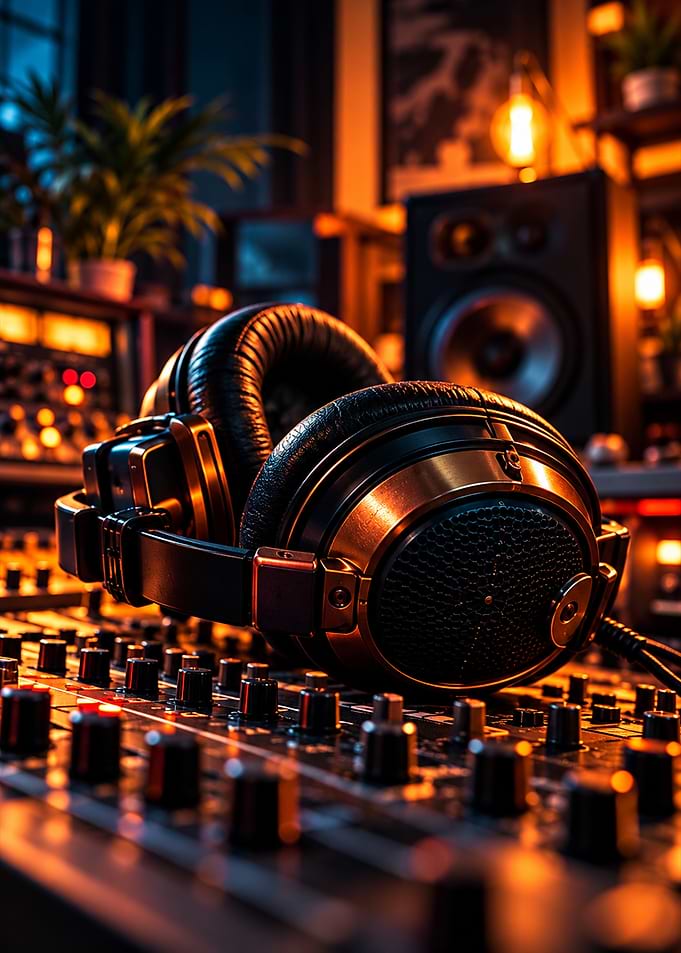 Professional Studio Headphones on Mixing Console