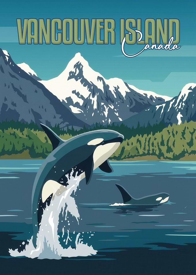 Vancouver Island Orca Travel Poster