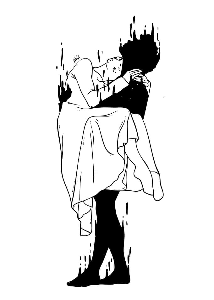 Abstract Ink Illustration of Embracing Figures