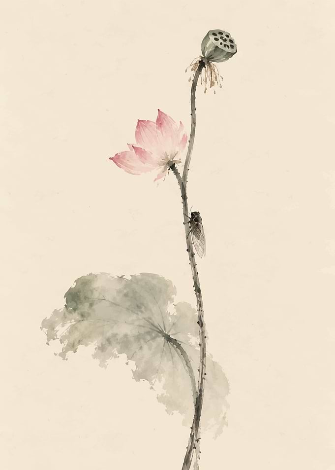 Traditional Ink Wash Lotus Painting