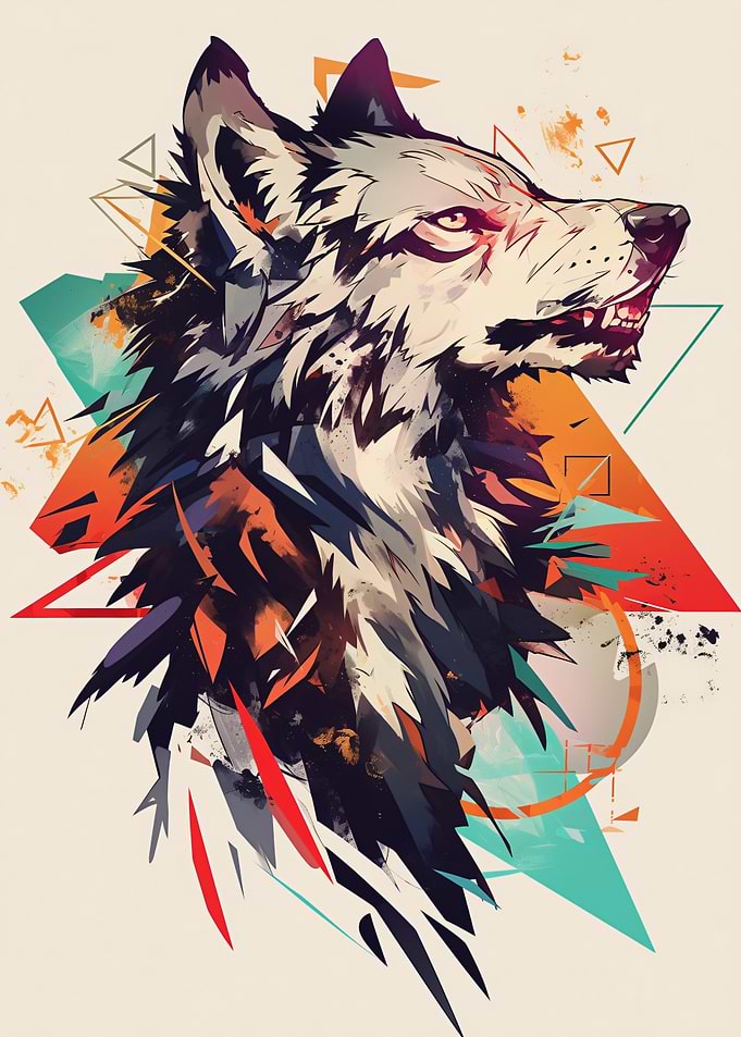 Abstract Geometric Wolf Portrait