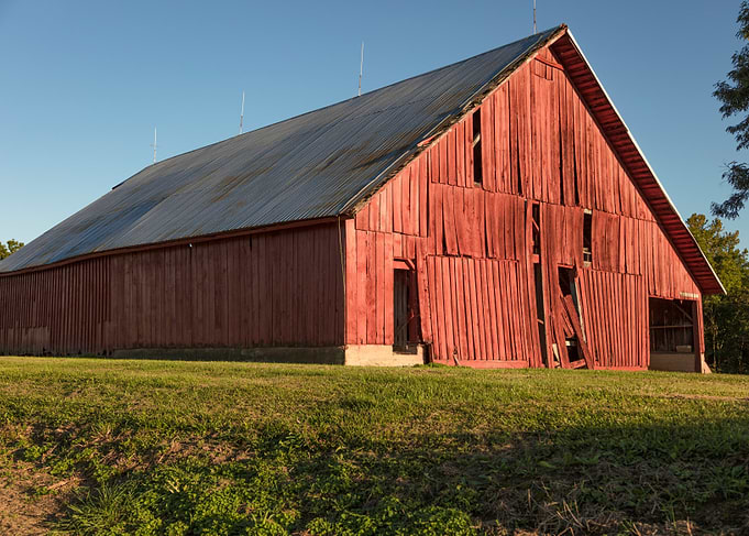Rustic Red Barn in Golden Sunlight