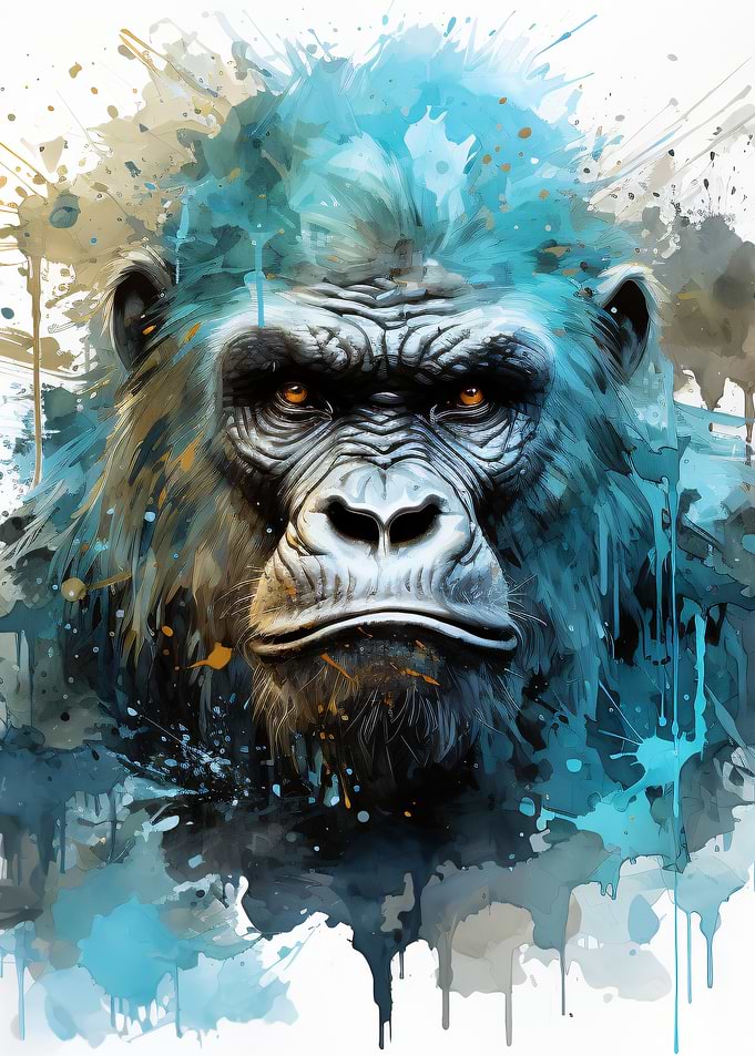 Abstract Watercolor Gorilla Portrait
