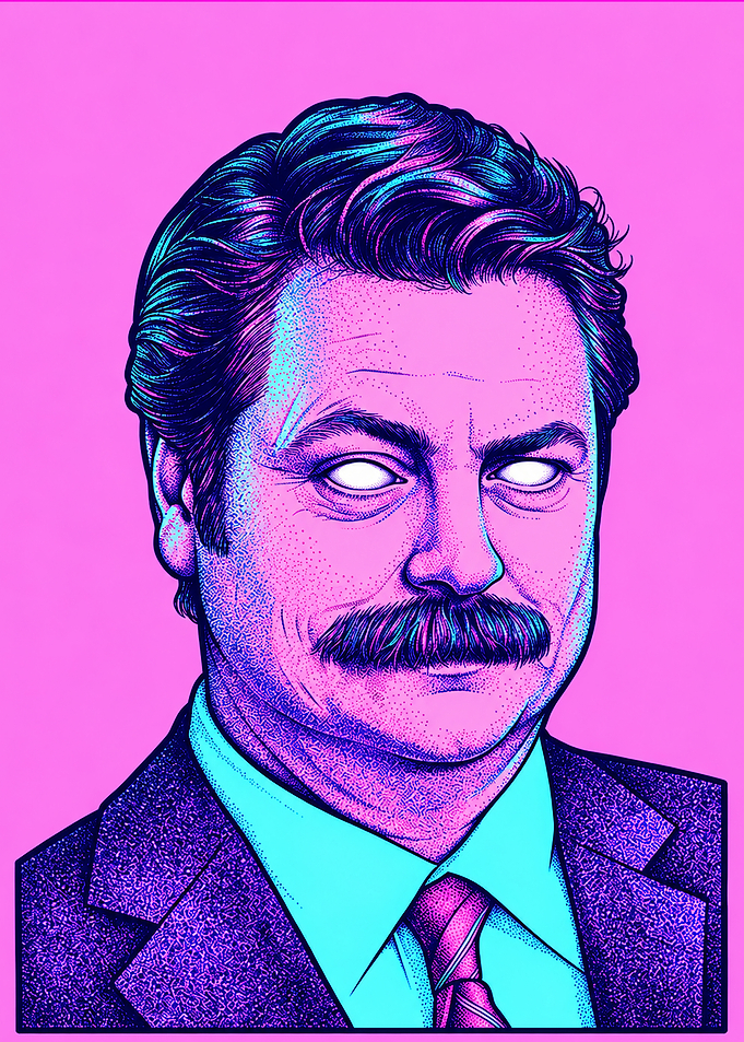 Ron Swanson Neon Pop Art Portrait