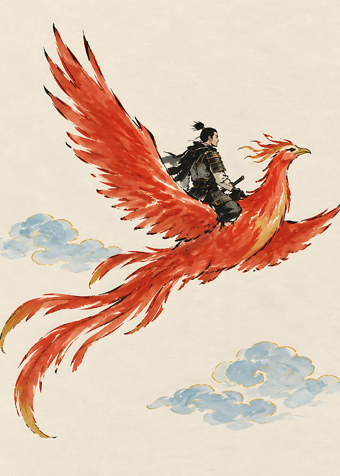 Samurai Riding a Majestic Phoenix