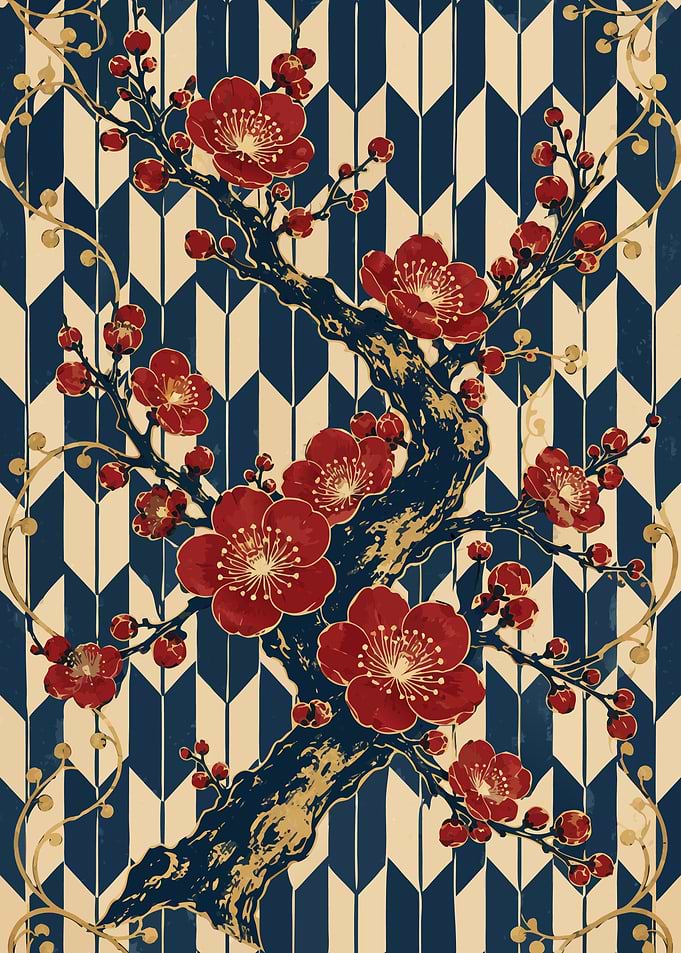 Plum Blossom and Yagasuri Arrow Pattern, Limited Colors