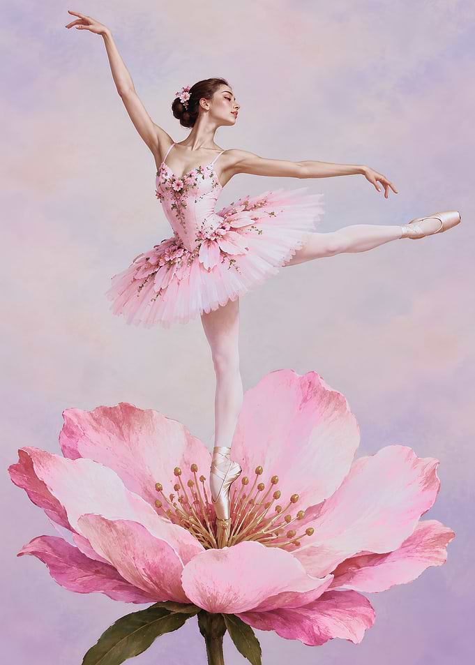 Ballerina Dancing on a Giant Flower