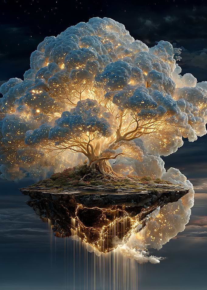 Floating Island with Glowing Tree