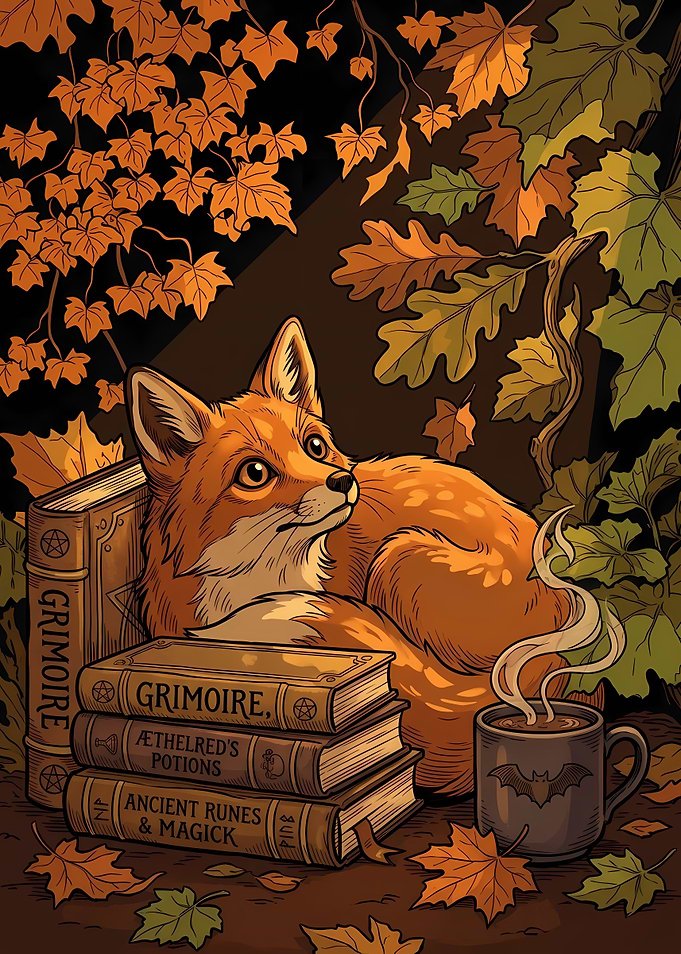 Cozy Autumn Fox Reading Books