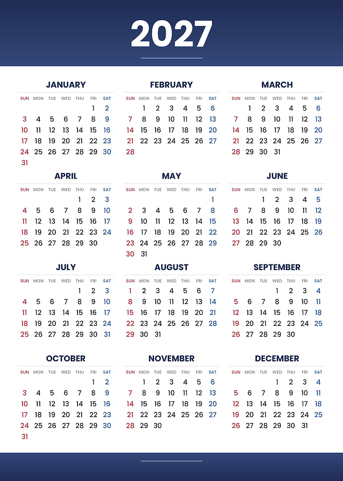 2027 Yearly Calendar Template