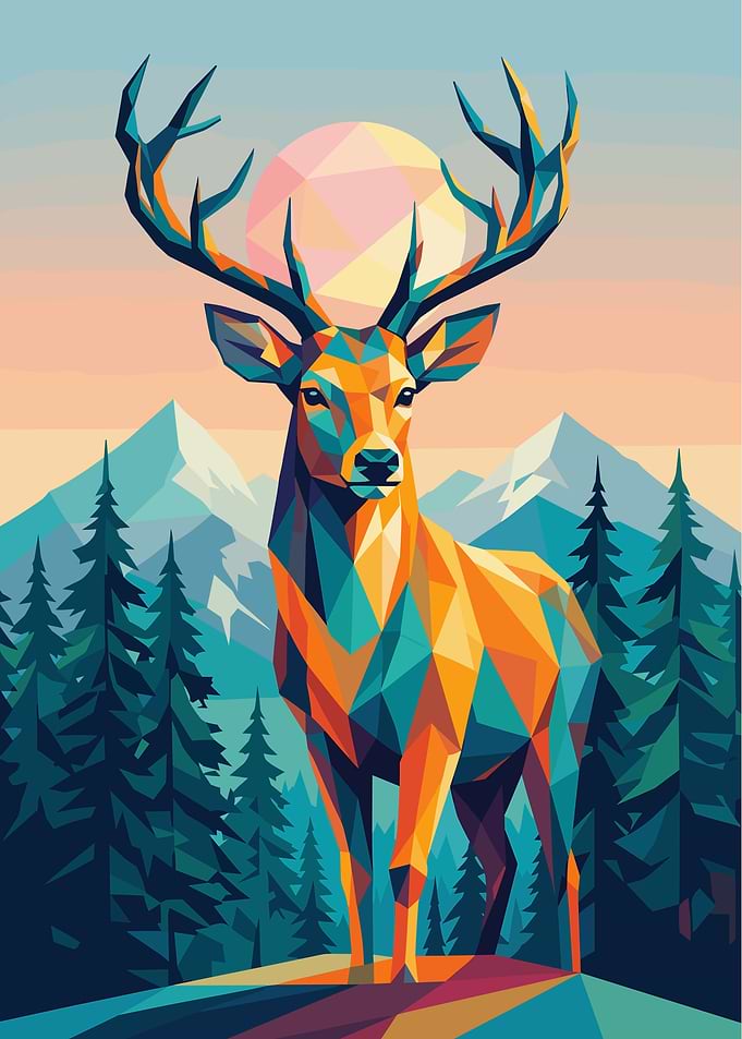 Geometric Low Poly Deer Illustration