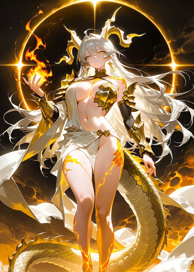 Golden Dragon Goddess Fantasy Illustration