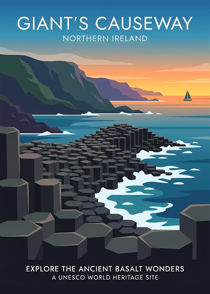 Giant's Causeway Northern Ireland Travel Poster