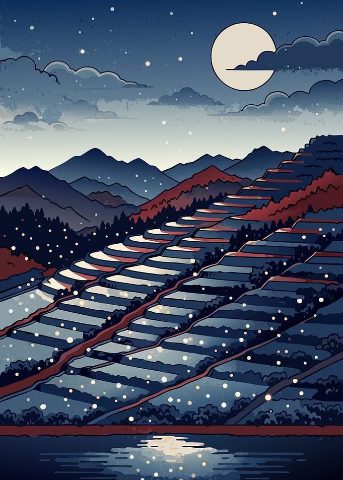 Firefly Nights – Moonlit Rice Terraces of Japan