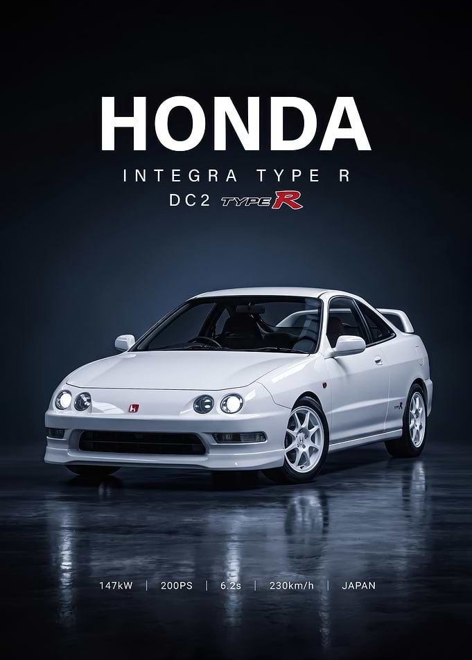 dark background white sleek integra Type R DC2 Poster