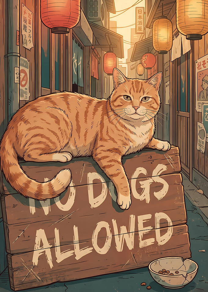 Ginger Cat on No Dogs Sign