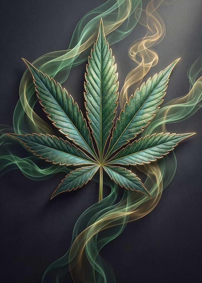 Cannabis Leaf with Ethereal Smoke