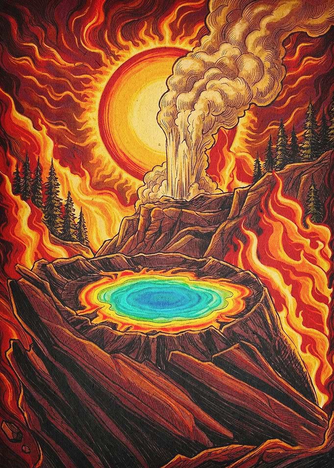 Volcano Geyser Psychedelic Art