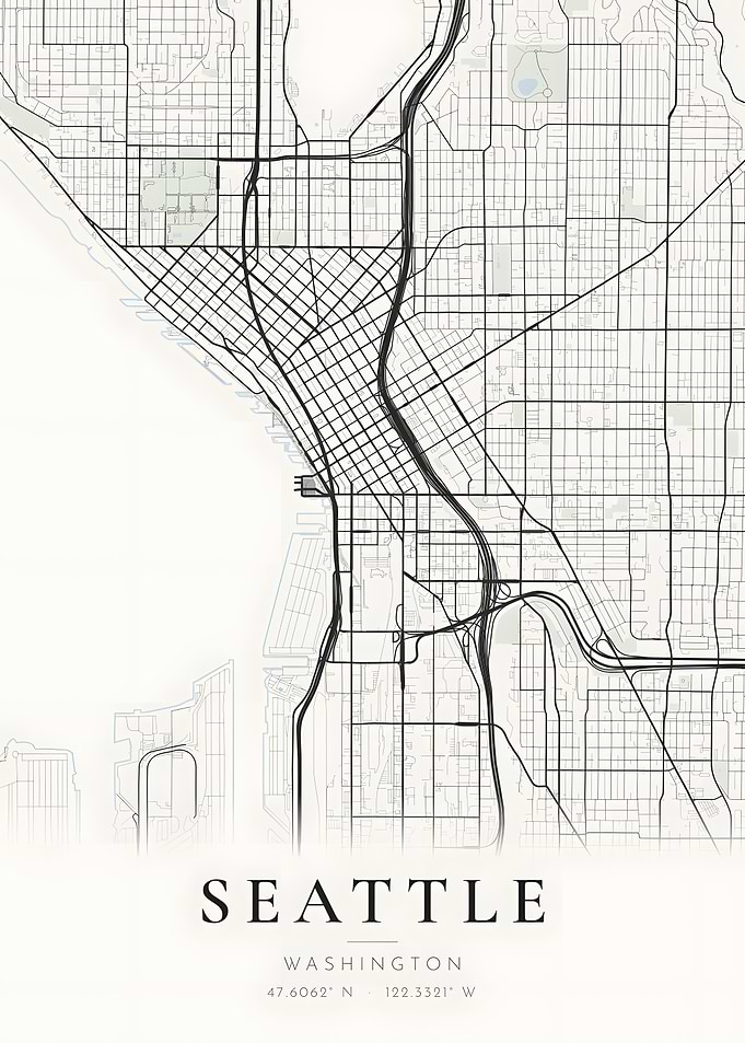 Seattle Minimal Street Map Light Poster