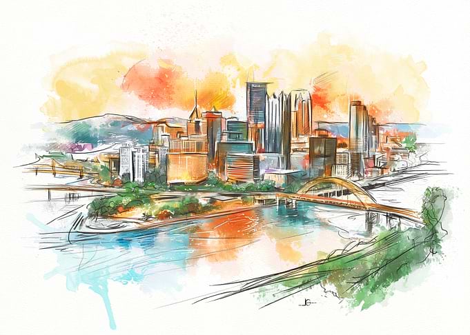 Watercolor Pittsburgh Skyline Art Print